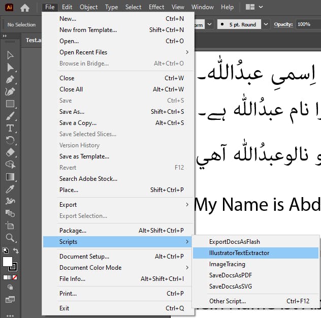 Script Navigation in Adobe Illustrator.
